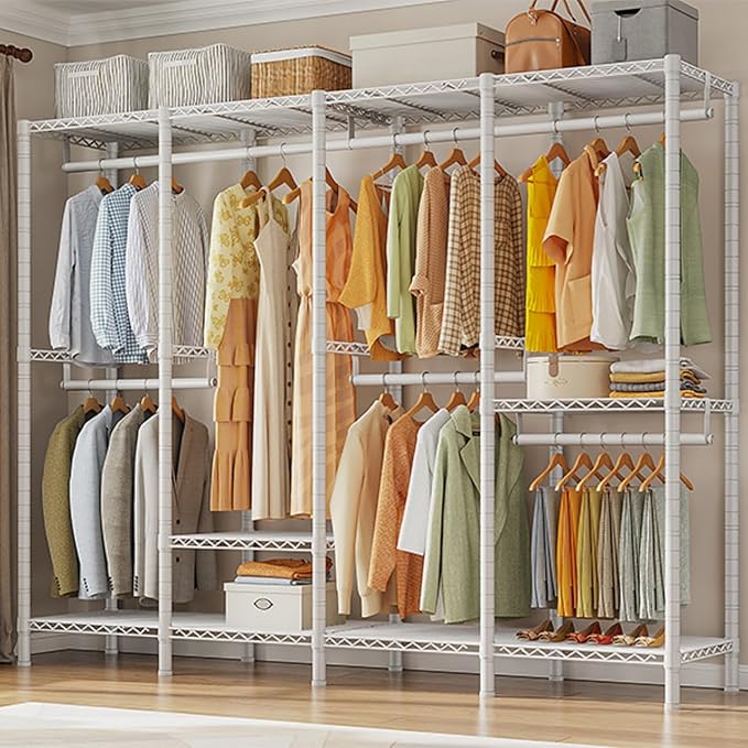 Raybee Clothing Racks for Hanging Clothes,Heavy Duty Clothes Rack with Shelves,Portable Closet Adjustable,76" W x 77" H x 18"