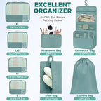 BAGAIL 9 Set Packing Cubes with Packing List Luggage Packing Organizers for Travel Accessories (Dusty Blue)