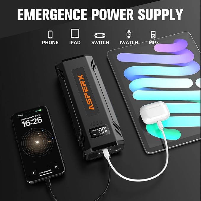ASPERX Car Jump Starter, 4000A Peak Battery Starter for All Gas or 10.0L Diesel Engines, 12V Battery Starter, Jump Box with