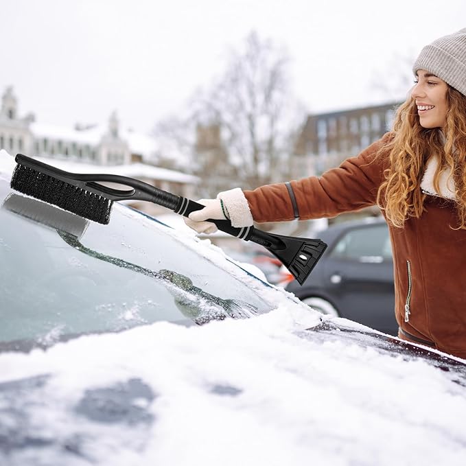 Baderke Snow Brush and Ice Scrapers for Car Windshield Detachable Window Snow Scrapers and Brush with Ergonomic Foam Grip Ice Removal Tool for Cars, Trucks, Suvs(Black)