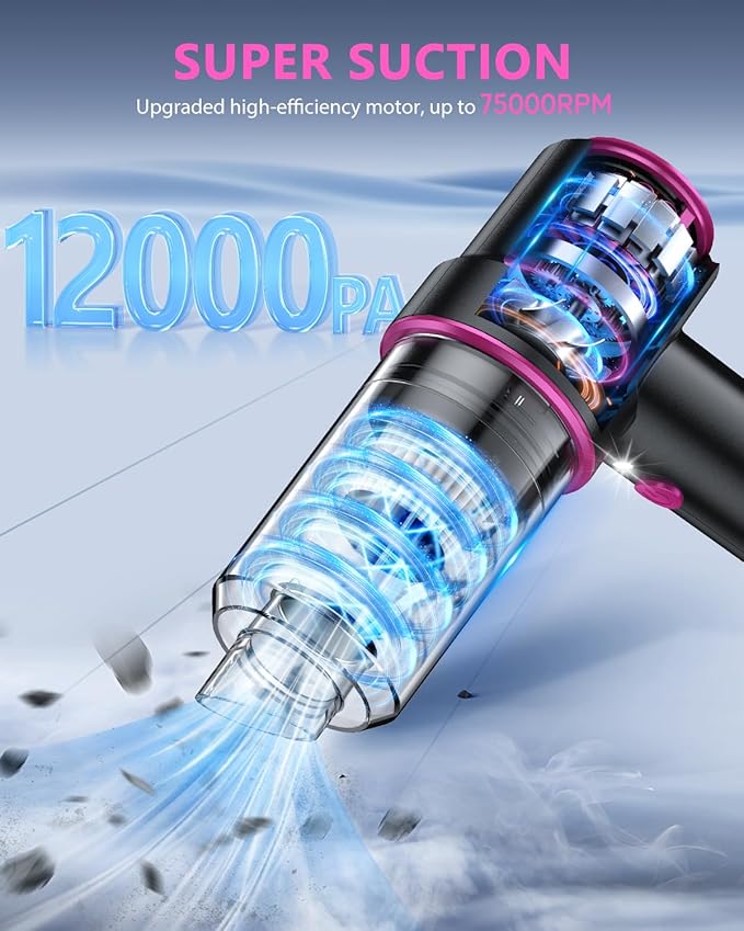 CODN Handheld Car Vacuum Portable Cordless 12000PA, 2 in 1 Handheld Vacuum Cleaner and Air Duster with Multi-Nozzles and LED 
