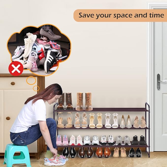 MISSLO Long 3 Tier Shoe Rack for Closet Shoe Organizer Storage Stackable Wide Shoe Shelf Holds 24 Pairs of Men Sneakers, Wome