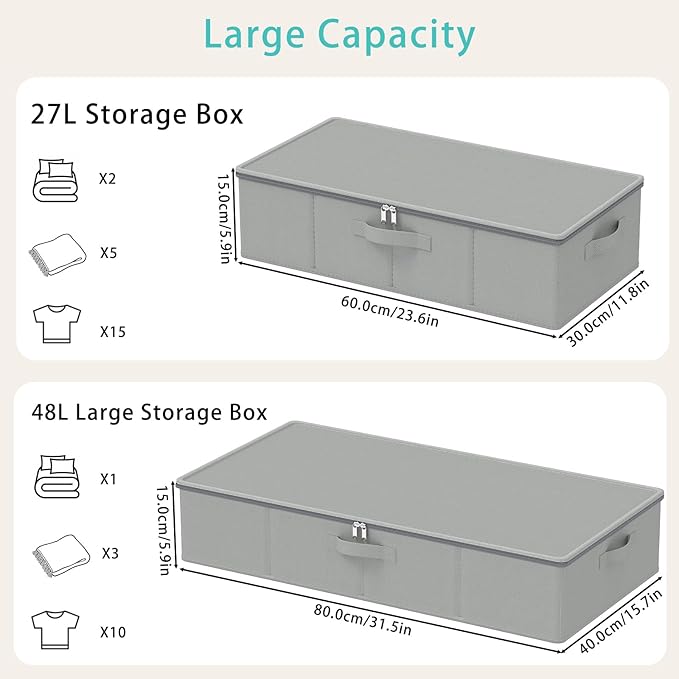 Under Bed Storage Containers, Foldable Closet Organizers with Handles, Underbed Cube Organizer Basket with Zippered, 2 Pack, 
