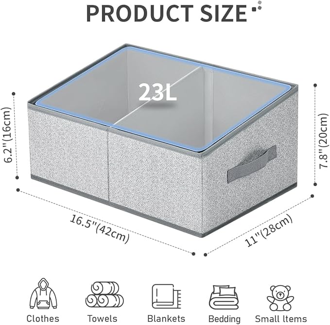 DIMJ Storage Baskets for Shelves 8 Packs - Large Trapezoid Closet Organizer Bins with Handles and Divider, Foldable Clothes C