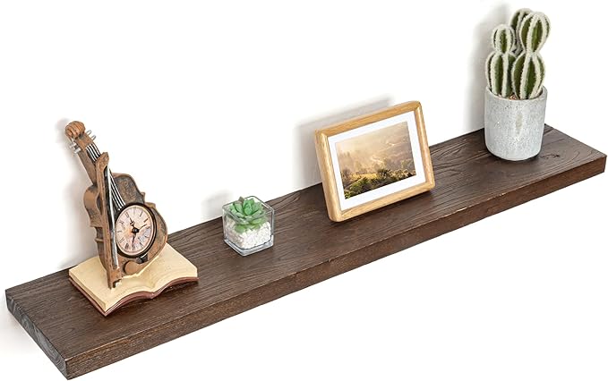 Floating Shelves for Wall Decor, 8 Inch Deep Rustic Solid Elm Wood Floating Shelves Wall Mounted, Wall Shelves with Invisible