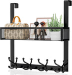 Consumest Over The Door Hooks Organizer - Over Door Hanger with 16 Hooks & 2 Baskets for Hanging Coat, Clothing, Towel, Back 