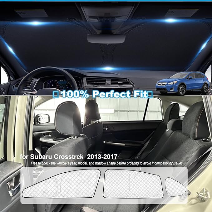 KMF 8pcs Thicken Sun Shades Custom Fit for Subaru Crosstrek 2013-2017 Accessories, Full Window Privacy Car Window Covers Sunshade for Windshield Side Rear, UV Block and Blackout for Camping Outdoor