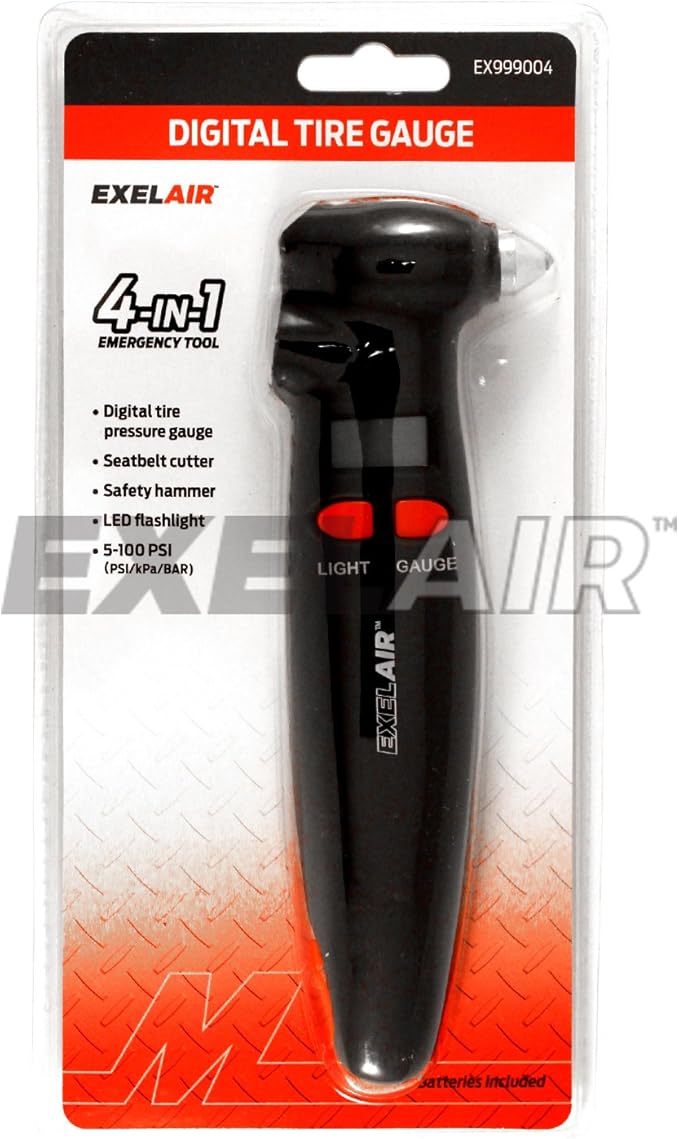 EXELAIR by Milton (EX999004) 4-in-1 Digital Tire Gauge Auto Emergency Tool