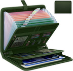 Fireproof Accordion File Organizer, Portable Expanding File Folder with Waterproof Zipper&Labels, Green Document Organizer wi