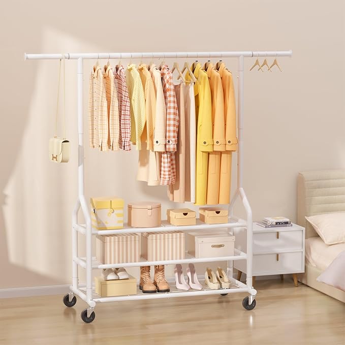 EAGMAK Heavy Duty Clothes Rack Load 688 LBS, Rolling Clothing Rack With 3 Shelves, Adjustable Metal Clothes Hanger with Wheel