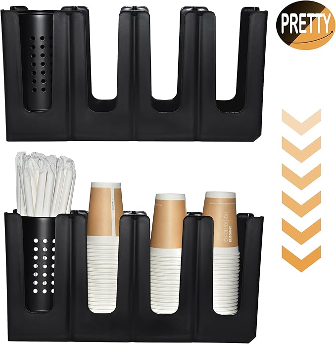 Cup Holder Lid Dispenser with Straw Organizer,4 Compartment 7 Adjusting,Disposable Paper Cup Storage Organizer for Breakroom 