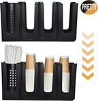 Cup Holder Lid Dispenser with Straw Organizer,4 Compartment 7 Adjusting,Disposable Paper Cup Storage Organizer for Breakroom 