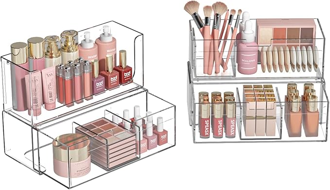Bathroom Drawer Organizer Stackable Storage Drawers Clear Plastic Storage Bins Medicine Cabinet Organizer Makeup Organizers w