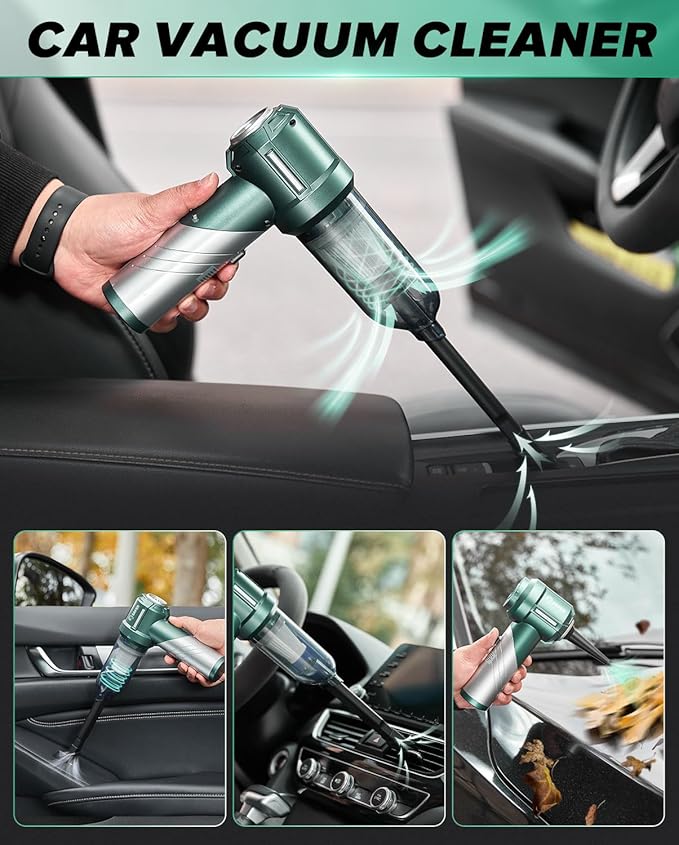 Saker Foldable Handheld Car Vacuum Cleaner Portable Cordless, 17000PA High Power Mini Vacuum Cleaner and Air Duster with Brus