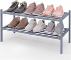 Smiry Bamboo Shoe Rack 2-Tier, Stackable Wooden Shoe Organizer for Entryway & Closet, Free Standing Wood Shoe Storage Shelf f