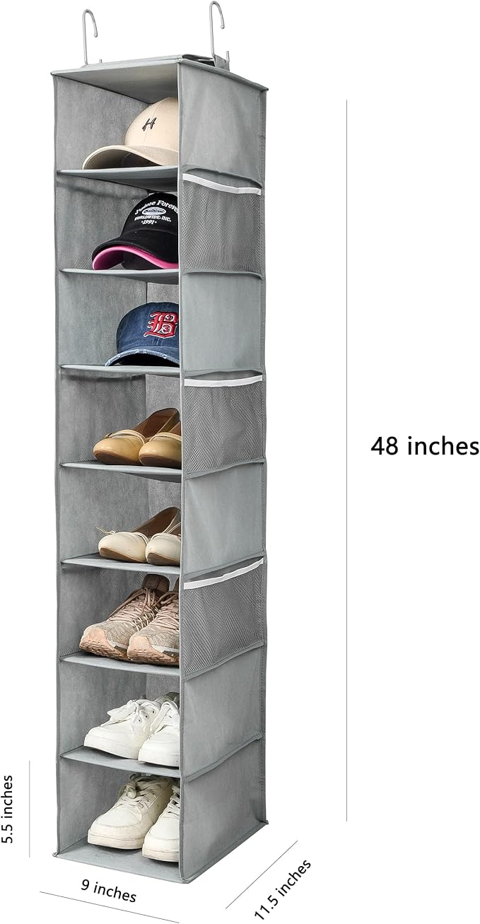 Berdeng Hanging Shoe Organizer for Closet with Side Mesh Pockets，Hat Racks for Baseball Caps，Shoe and Hat Holder & Storage，8-