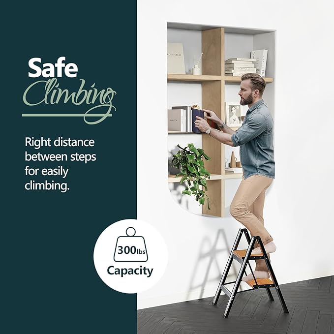 WOA WOA Step Ladder, Widening Pedals for Extra Balance, Lightweight Step Stool, Easy to Move Around, Foldable Ladder, Space S