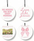 Pink Christian Car Air Freshener 4 Pcs, Coquette Pink Bow Bible Verse Religious Hanging Air Freshener for Cars Closet Drawer 