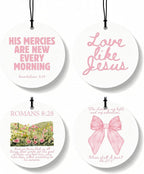 Pink Christian Car Air Freshener 4 Pcs, Coquette Pink Bow Bible Verse Religious Hanging Air Freshener for Cars Closet Drawer 