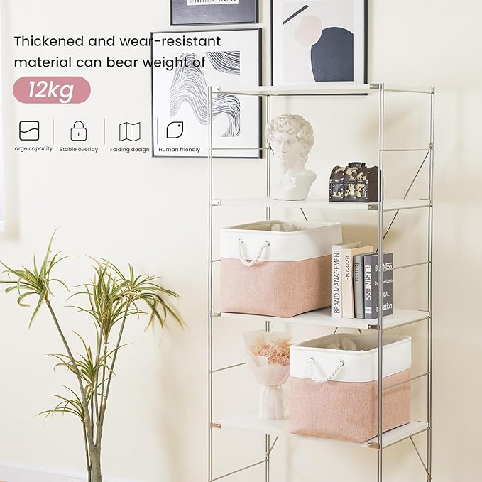 Large Storage Baskets- 16x12x12 inch Storage Bins for Shelves and Closet Organizing, Foldable Fabric Bin for Home Organizatio