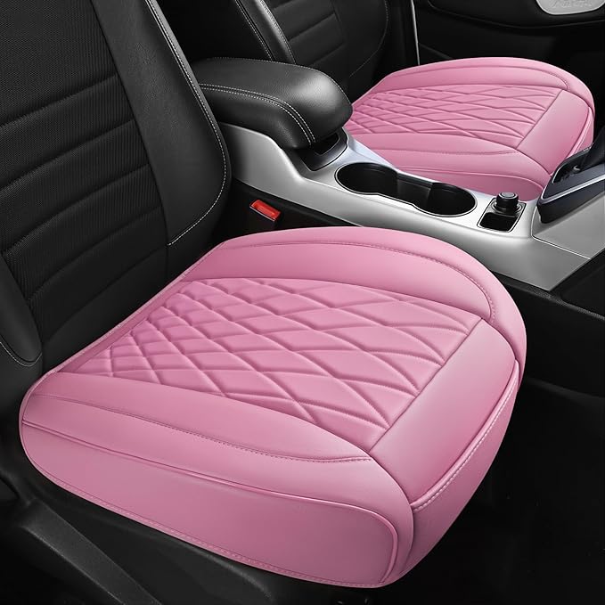 CAR PASS 2 Pack Leather Front Car Seat Covers, Bottom Seat Covers Full Wrapped with Storage Pocket, Anti-Slip Leather Seat Pr