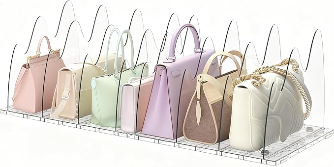 ANTOWIN 2 Pack Clear Purse Organizers for Closet, Adjustable Shelf Divider, Handbag Separators Storage Organizer, Shelf Divid