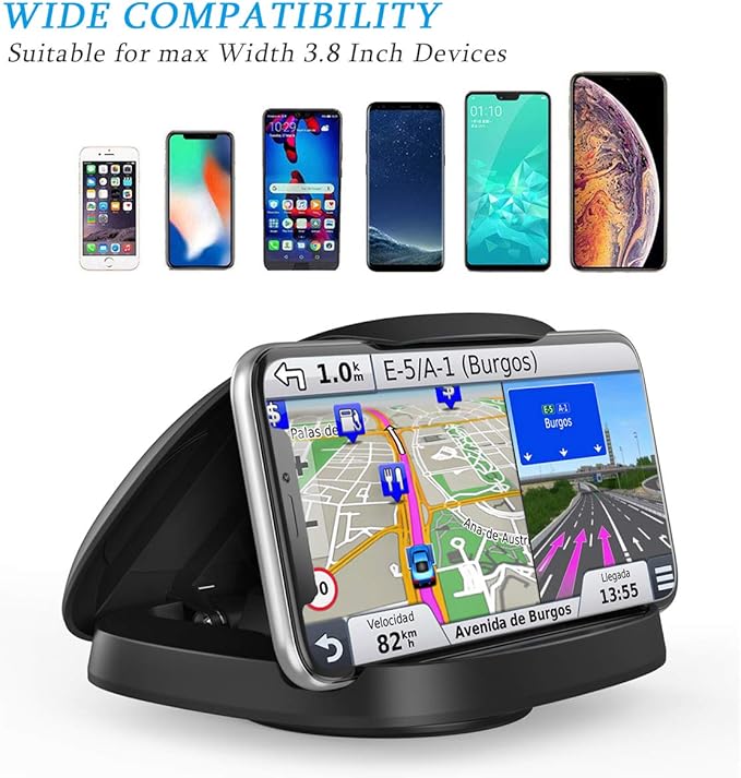 Cell Phone Holder for Car, Vertical Horizontal Car Phone Mount with 360° Rotate Dashboard Cradle Compatible iPhone Samsung Galaxy Android Smartphones, GPS Devices