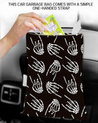 Car Garbage Can, Car Trash Bag Can for Vehicle, Travelling, Camping - Hanging Back Seat Organizer With Rock Skull Hands Design
