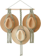 Tissting Macrame Hat Hangers Boho Hat Rack for Wall Hat Holder Display Organizer Bobo Hanging Hat Organizer Storage for Wide 