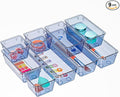 WOWBOX 9 Pack Clear Drawer Organizer Set, Acrylic Drawer Storage Trays, Storage Bins for Makeup, Cosmetics, Jewelries, Utensi