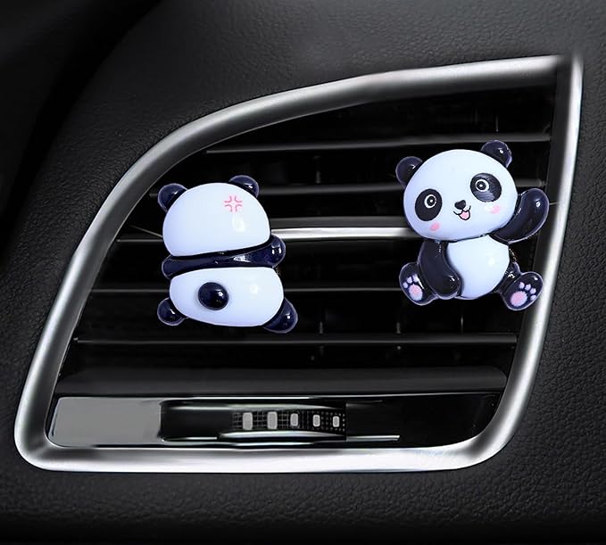 8 Pcs Cute Panda Steering Wheel Cover Set for Women Girl,Anti-Slip Lovely Cartoon Car Wheel Protector Universal 15 Inch Fit for Vehicle, Car, Auto, SUV (Black White)