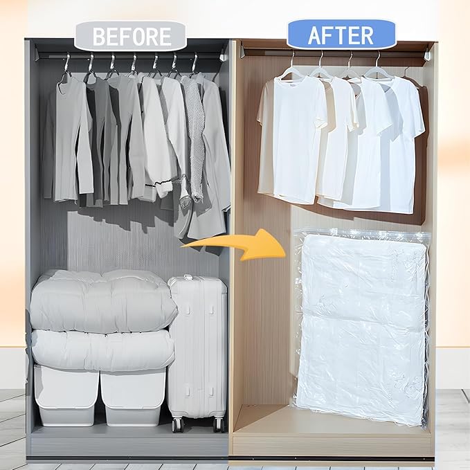 10 Large Vacuum Storage Bags, Vacuum Seal Bags for Clothing, Pillows, Comforters, Blankets, Space Saver Bags with Hand Pump