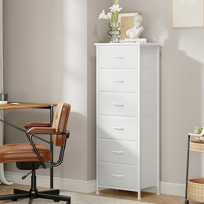 Somdot Tall Dresser for Bedroom with 6 Drawers, Storage Organizer Chest of Drawers with Removable Fabric Bins for Closet Beds