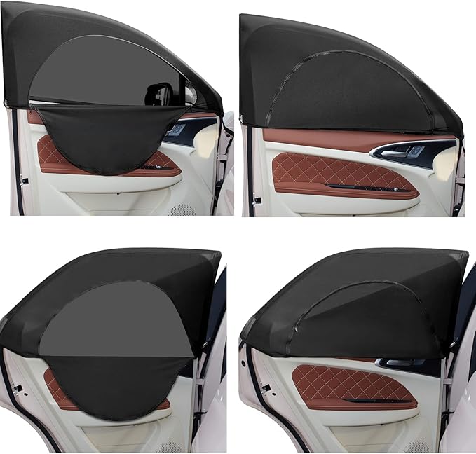 Tallew 4 Pcs Car Window Shades Screen Breathable Car Side Windows Shades Cover Mesh Front Rear Sun Universal Side Automotive Cover for Protection Camping Privacy Blackout(19-25 in, 22-45 in)