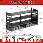 33" W Power Tool Organizer with Charging Station, 4 Layers Heavy Duty Metal Tool Storage Rack Wall Mount 8 Cordless Drill Hol