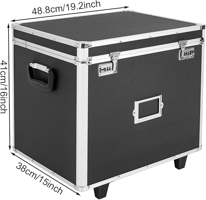 Locking File Box Aluminum Alloy Portable Storage Case with Telescopic Handle Mobile File Organizer with Combination Lock Roll