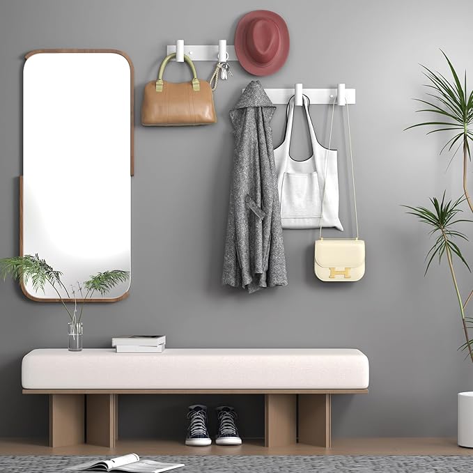 VAEHOLD Hat and Coat Wall Mount Rack - Hooks for Robes, Bags, Keys, and Towels - Bathroom Towel Hanger Organizer (White, “T“ 
