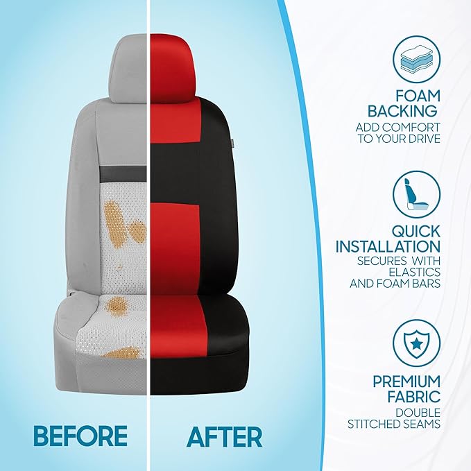 BDK PolyPro Car Seat Covers Full Set in Red on Black – Front and Rear Split Bench Seat Covers, Easy to Install, Accessories f