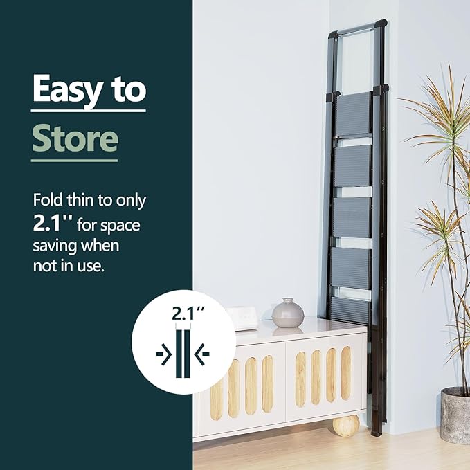 WOA WOA 6 Step Ladder for 12 Feet High Ceiling, Lightweight Foldable Ladder with Non-Slip Wide Pedals, Stepladder with Safe H