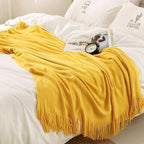 Homiest Decorative Knitted Throw Blanket with Fringe, Lightweight Acrylic Knit, Soft & Cozy Tassel Blanket for Couch, Sofa, B