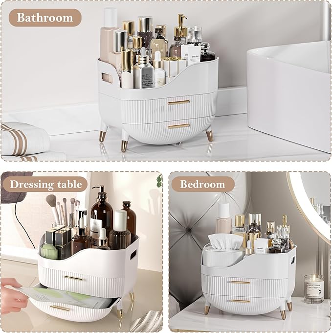 Makeup Organizer for Vanity, Large Capacity Skincare Cosmetic Organizer Countertop with 2 Drawers, Cosmetic Display Cases Mak