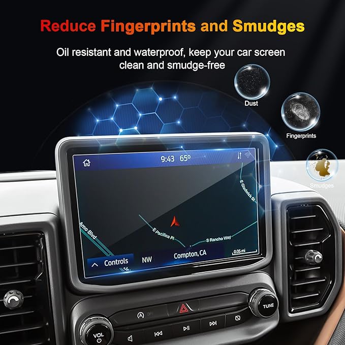 Bronco Screen Protector 8 In for 2021-2024 Ford Bronco/Bronco Sport Base/Big Bend/Outer Banks/Badlands SYNC 3 8-In Touchscree