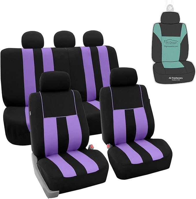 FH Group Car Seat Cover Full Set Striking Striped Car Seat Covers with Front Seat Covers and Rear Split Bench, Universal Fit 
