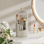 Makeup Organizer Vanity 360 Rotating Makeup Brush Holder Organizer with Lid Clear Makeup Brushes Organizer for Vanity Desktop