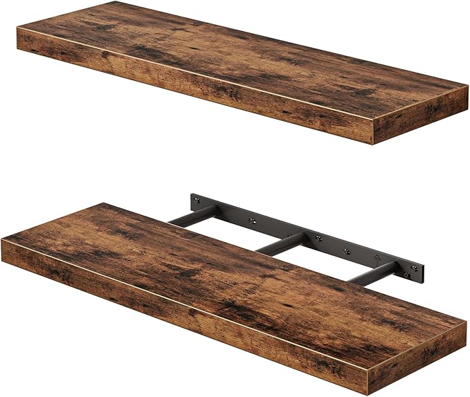Fixwal Floating Shelves for Wall, 22" Long Wall Mounted Rustic Wood Shelves for Living Room, Bedroom, Bathroom and Kitchen, W