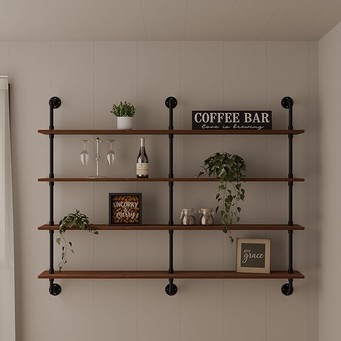 Floating Shelves for Wall Bookshelf Industrial Pipe Shelving Shelves 60 Inch Natural Wood Planks Rustic Wall Shelves Hanging 