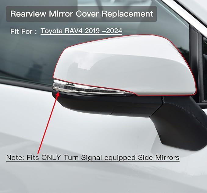 Left Driver Side Mirror Cover Cap Compatible with Toyota Rav4 2019-2024 Pearl White