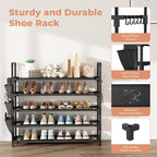 5 Tier Shoe Rack, Shoe Organizer Storage for 20-25 Pair Boot and Sneaker, Stackable Free Standing Shoe Shelf with Hooks and S