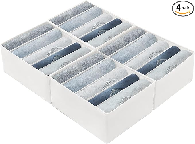 Qozary Jeans Pants Organizer for Closet, 4 Pack Drawer Organizers for Clothing, 5 Grids Wardrobe Clothes Organizer, Jean Orga