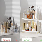 2-Tier Bathroom Corner Counter Organizer, Makeup Storage Shelf Vanity Tray, Bathroom Sink Countertop Organizer, Gold